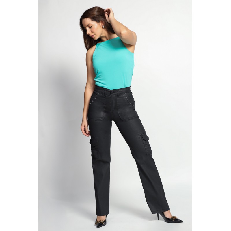 Jeans Cargo Eco cuero tachas  4251-60 otoño...