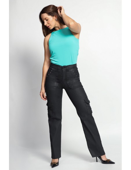 Jeans Cargo Eco cuero tachas  4251-60 otoño invierno