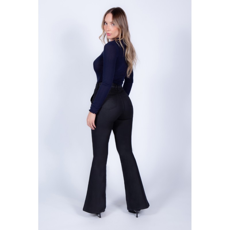 JEANS FLARE ECO CUERO 4337