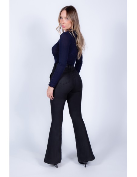 JEANS FLARE ECO CUERO 4337