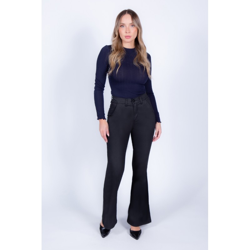 JEANS FLARE ECO CUERO 4337